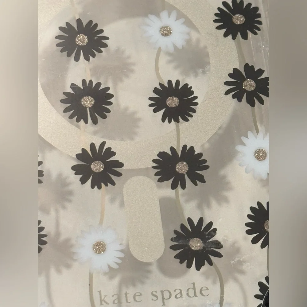 Kate Spade iPhone 16 White Black Daisy Gold Glitter MagSafe Phone Case